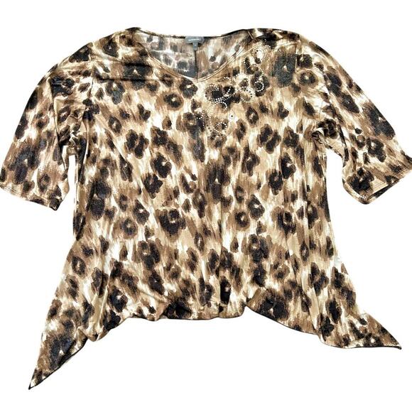 Bling Animal Print Oversized Casual Comfy Plus Size Asymmetrical Basic Top 3X - Picture 4 of 9